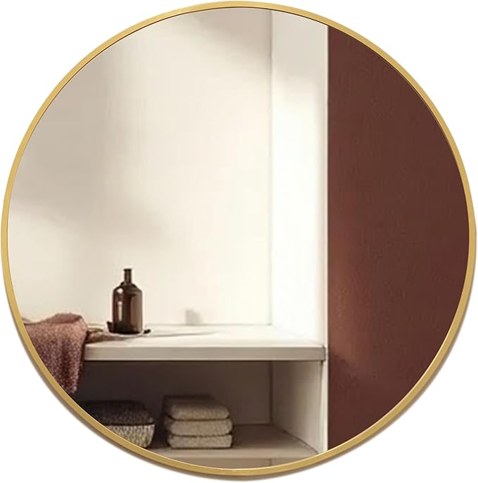 Neue Design Mood® Premium Round Bathroom Mirror Gold Framed Wall Mounted, Circle Frame Modern & Stylish (60cm x 60cm)