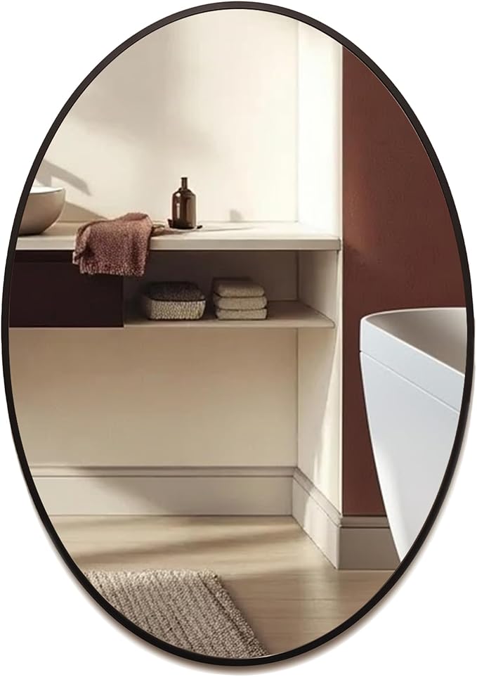 Mood® Premium Oval Bathroom Mirror Black Framed Wall Mounted, Frame Modern & Stylish (70cm x 50cm)