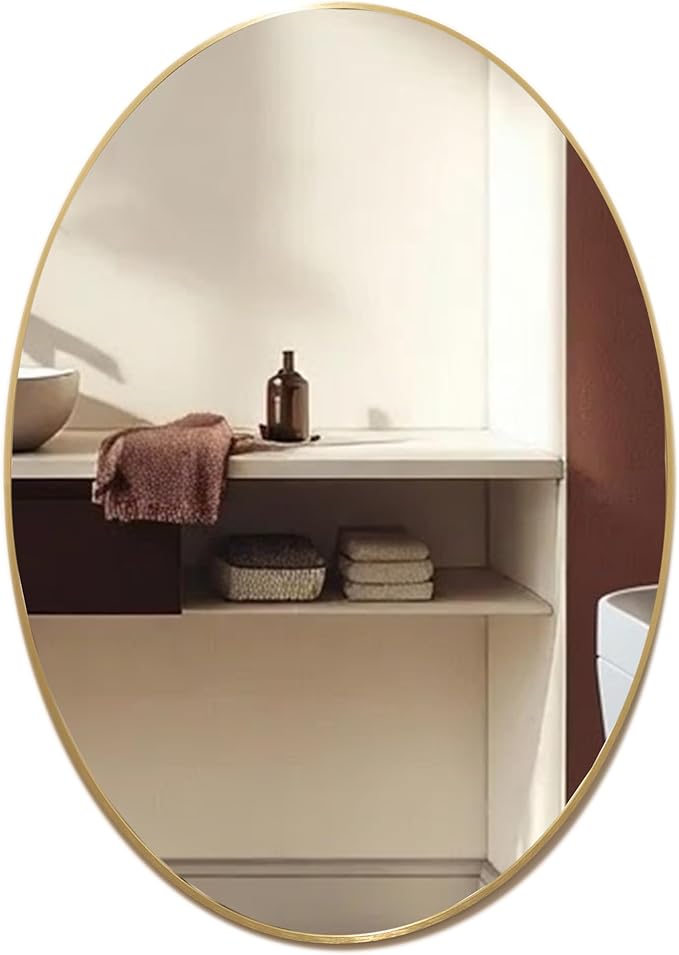 Mood® Premium Oval Bathroom Mirror Gold Framed Wall Mounted, Frame Modern & Stylish (50cm x 40cm)
