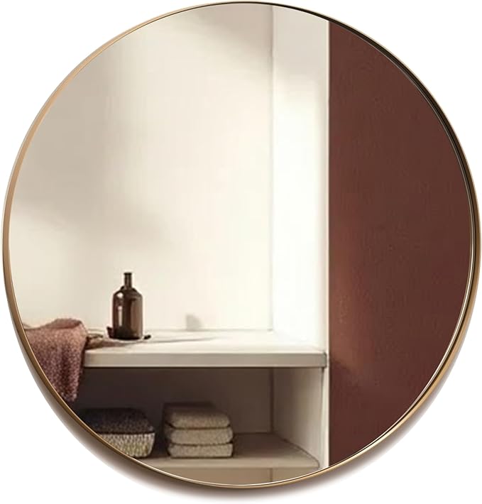Neue Design Mood® Premium Round Bathroom Mirror Gold Framed Wall Mounted, Circle Frame Modern & Stylish (40cm x 40cm)