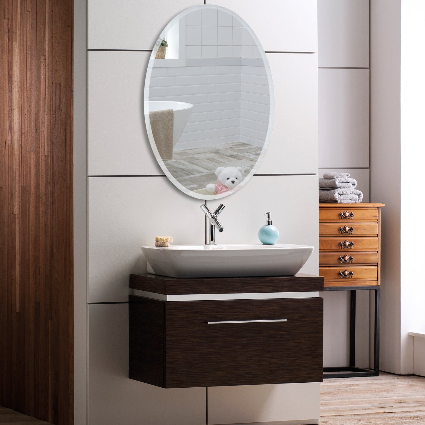 
                  
                    Diana Modern Oval Bathroom Wall Mirror 2 Sizes 50Hx40Wcm and 70Hx50Wcm - Mood Living 
                  
                