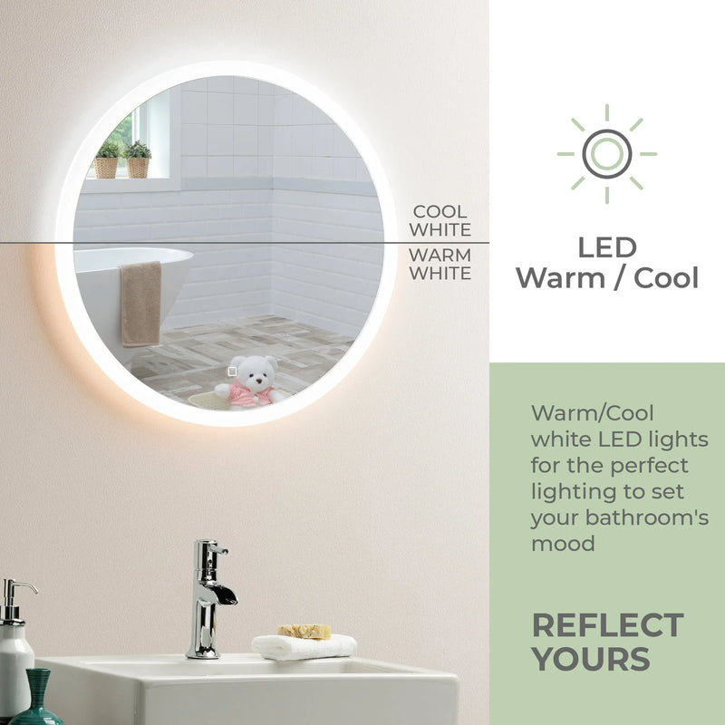 Ara Warm/Cold LED's Illuminated Bathroom Wall Mirror: Size-60HX60WX5.5D - Mood Living 