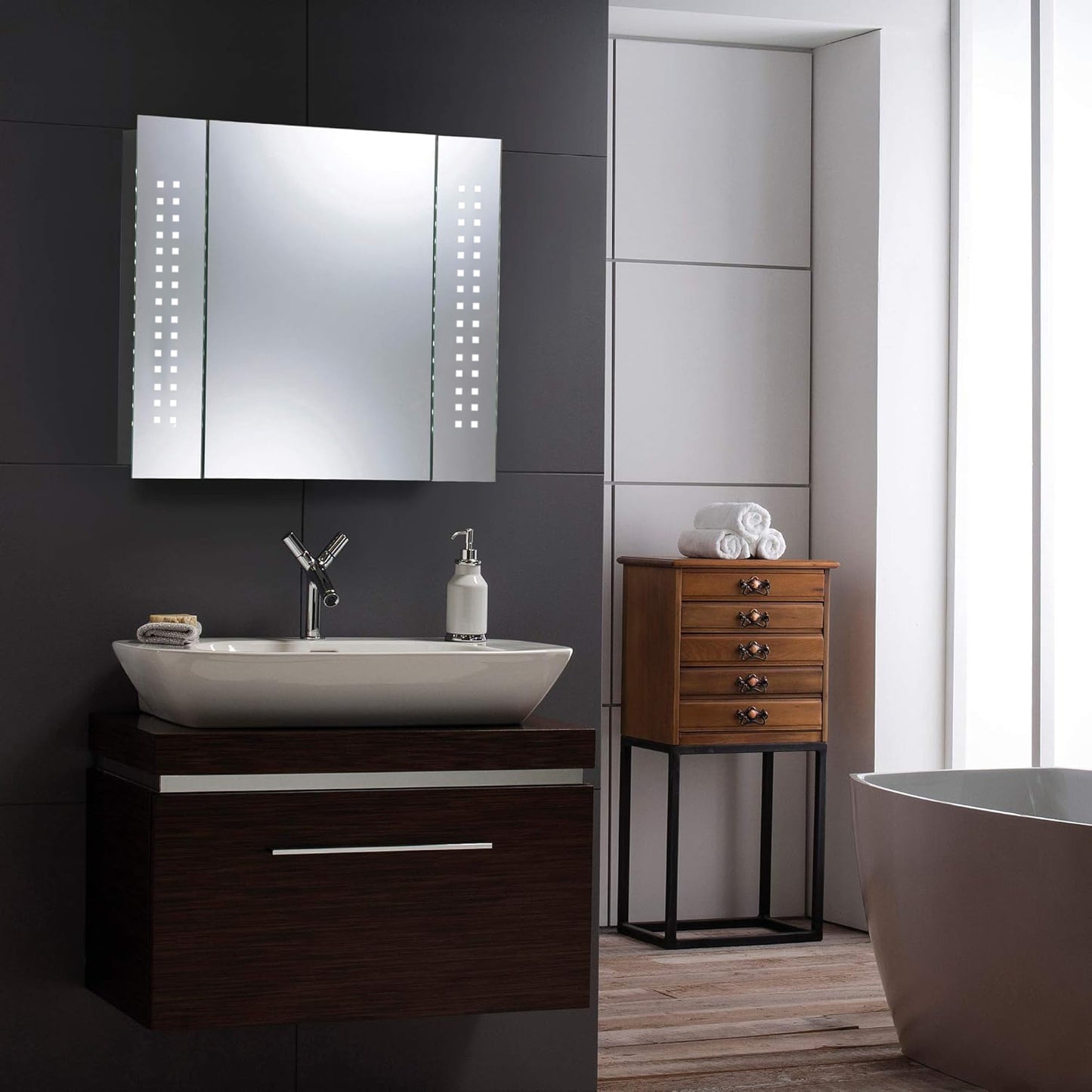 
                  
                    Galaxy LED Illuminated Bathroom Mirror Cabinet CABM19: Size-60Hx65Wx12.9Dcm
                  
                