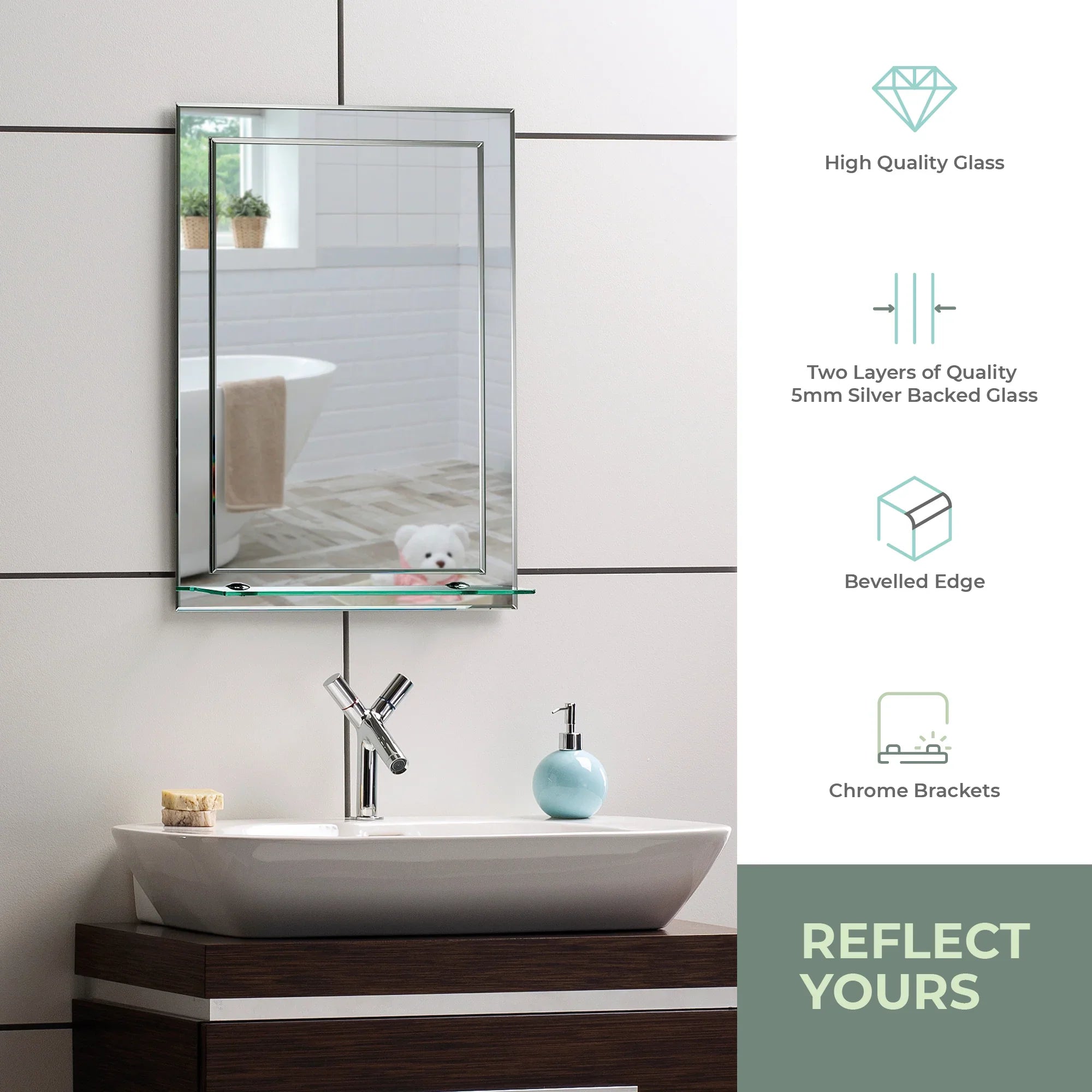 Rectangular Bathroom Mirror with Shelf | Bathroom accessory – Mood Living