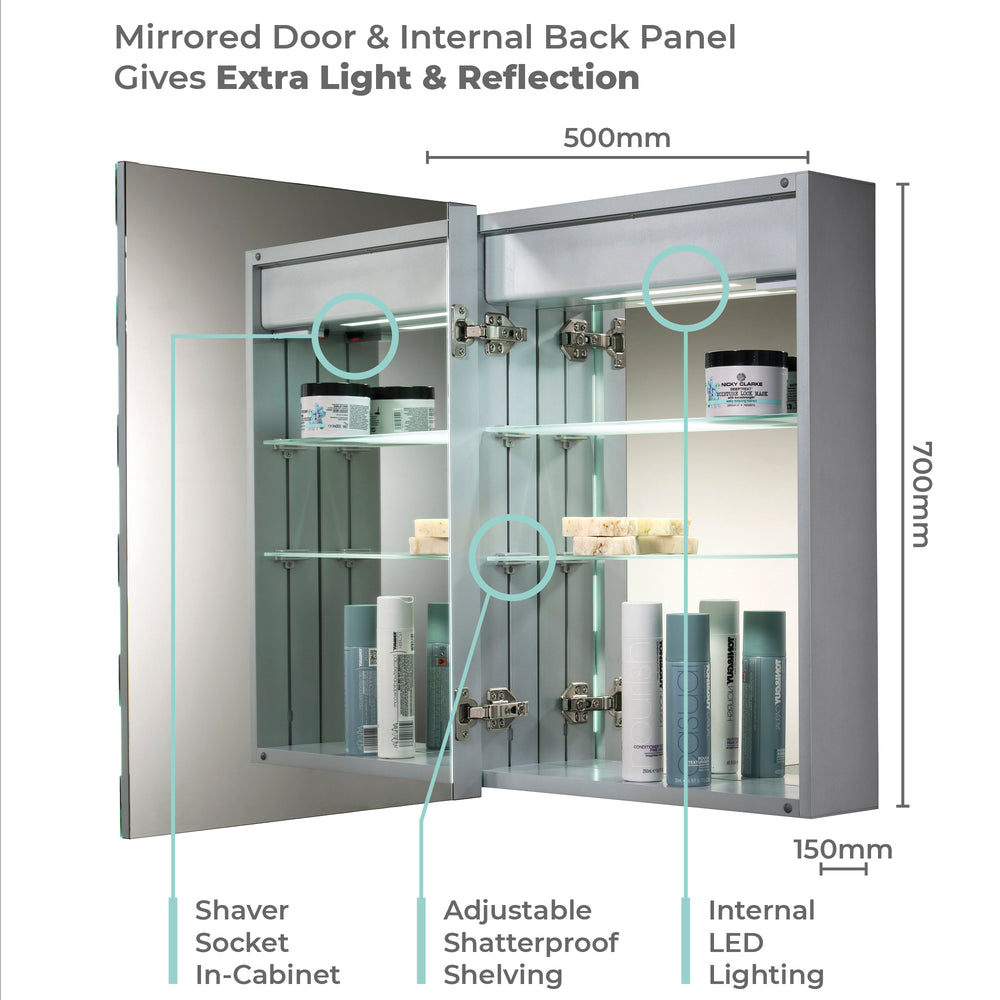 
                  
                    Athena LED Illuminated Bathroom Mirror Cabinet CABM17: Size-70Hx50Wx15Dcm
                  
                