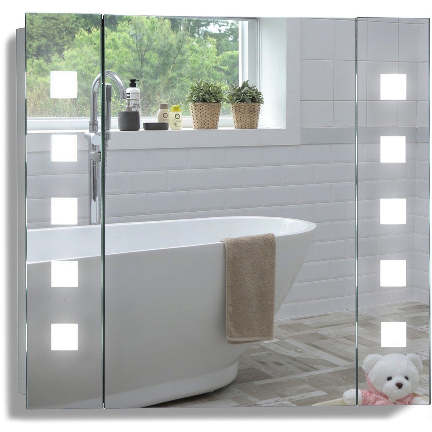 Atom LED Illuminated Bathroom Mirror Cabinet CABM20: Size-60Hx65Wx13.5Dcm - Mood Living 