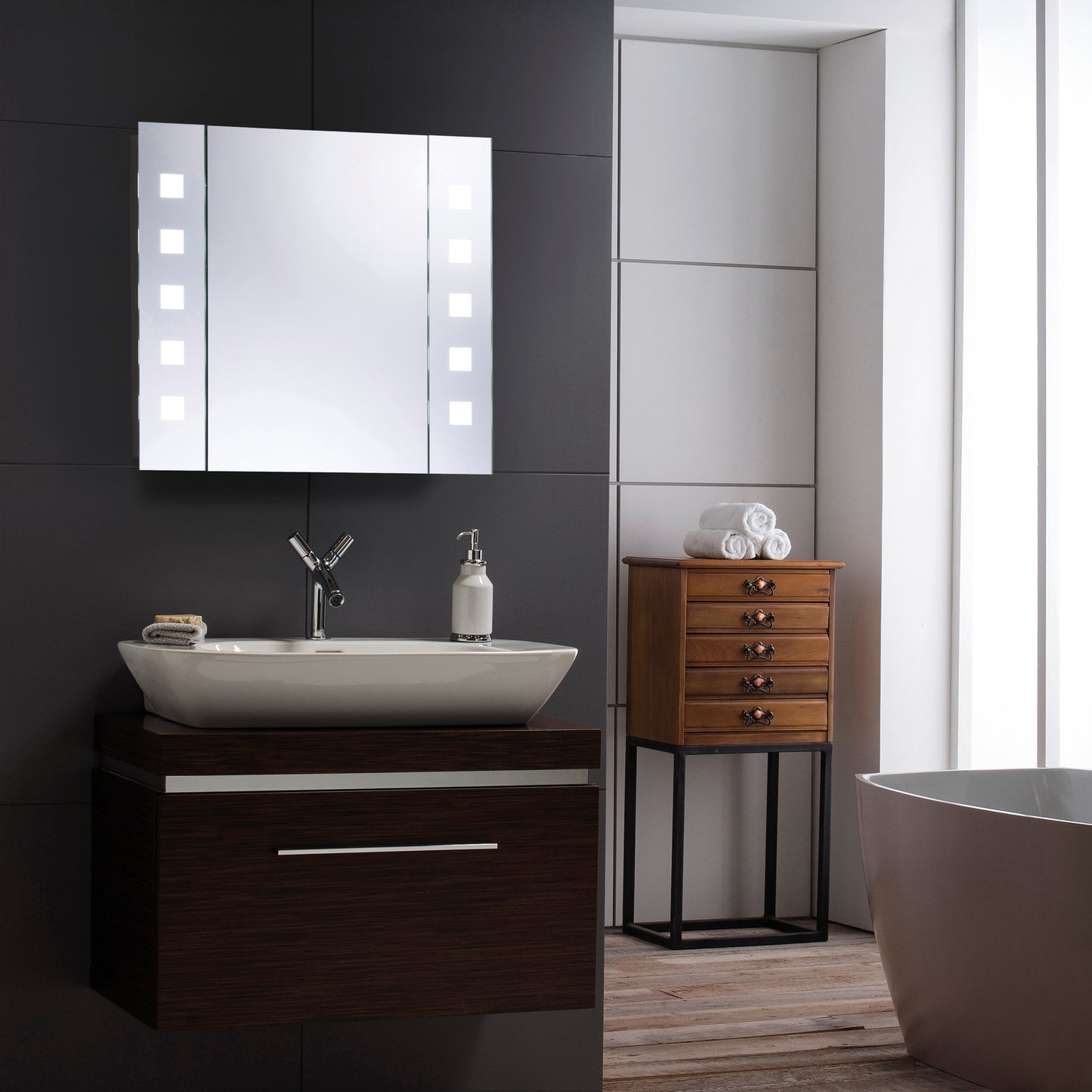 
                  
                    Atom LED Illuminated Bathroom Mirror Cabinet CABM20: Size-60Hx65Wx13.5Dcm - Mood Living 
                  
                
