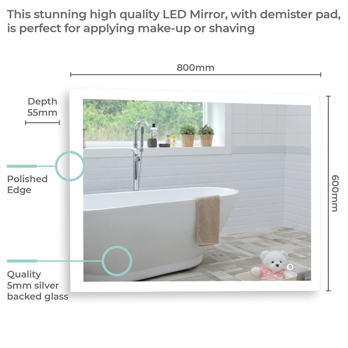 
                  
                    Aquarius LED Illuminated Bathroom Mirror Size-60HX80WX5.5Dcm (Reversible) YJ2538H - Mood Living 
                  
                